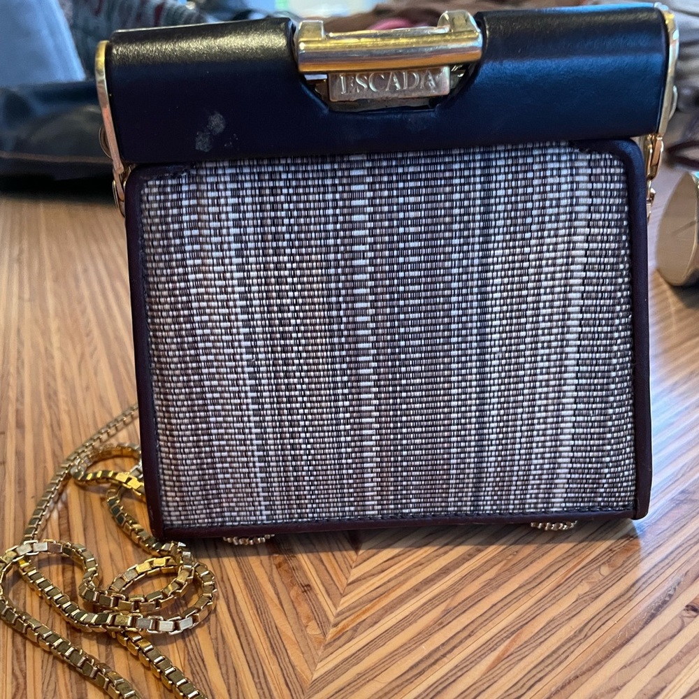 Escada Mini Purse Crossbody Brown Tweed Gold Chain Great condition